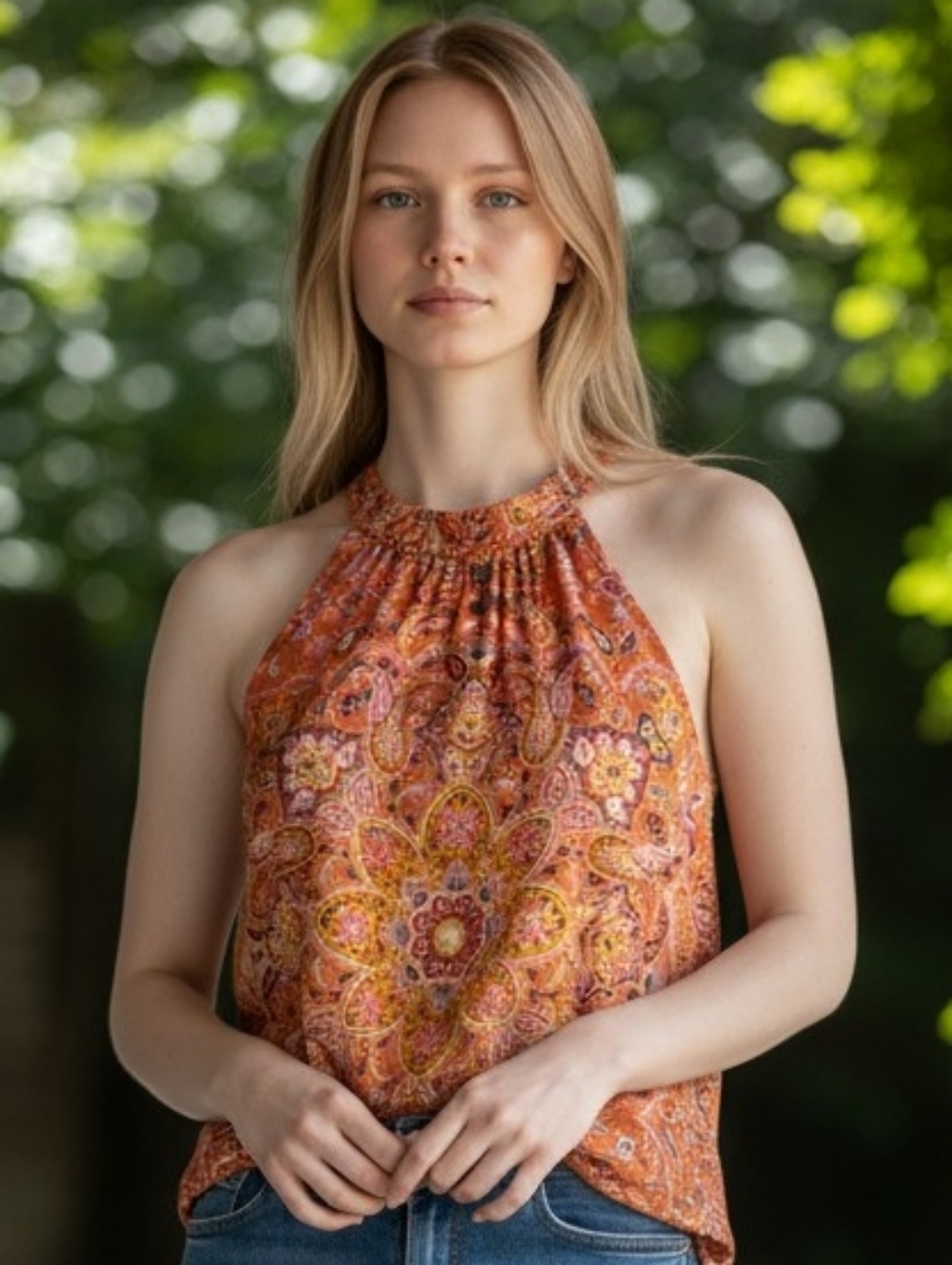 Linen Joie Paisley High-Neck Tank Top
